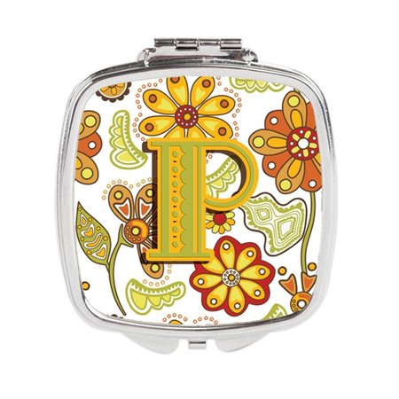 CAROLINES TREASURES Letter P Floral Mustard and Green Compact Mirror CJ2003-PSCM